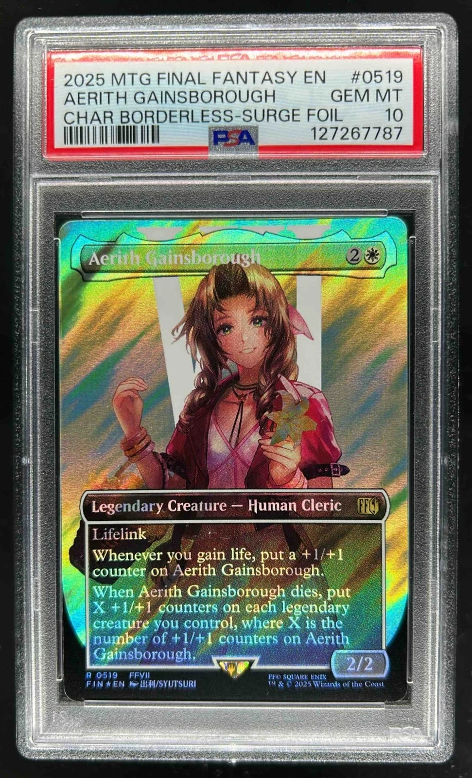2025 Magic MTG Final Fantasy Aerith Gainsborough Foil Shiny Rare #0519 PSA 10