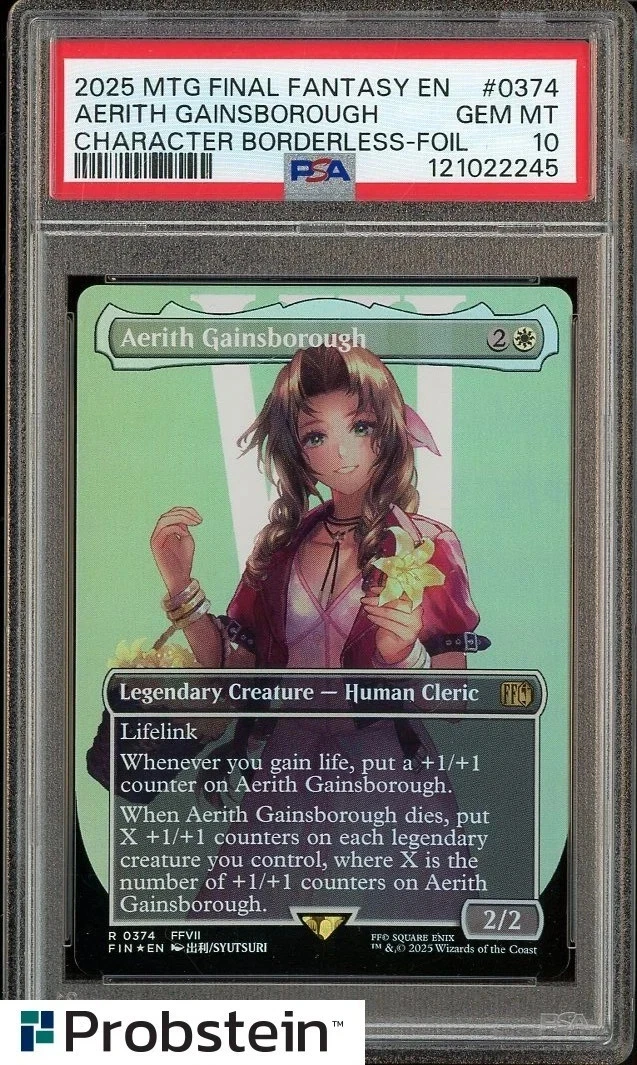 2025 MTG FINAL FANTASY 0374 AERITH GAINSBOROUGH CHARACTER BORDERLESS-FOIL PSA 10