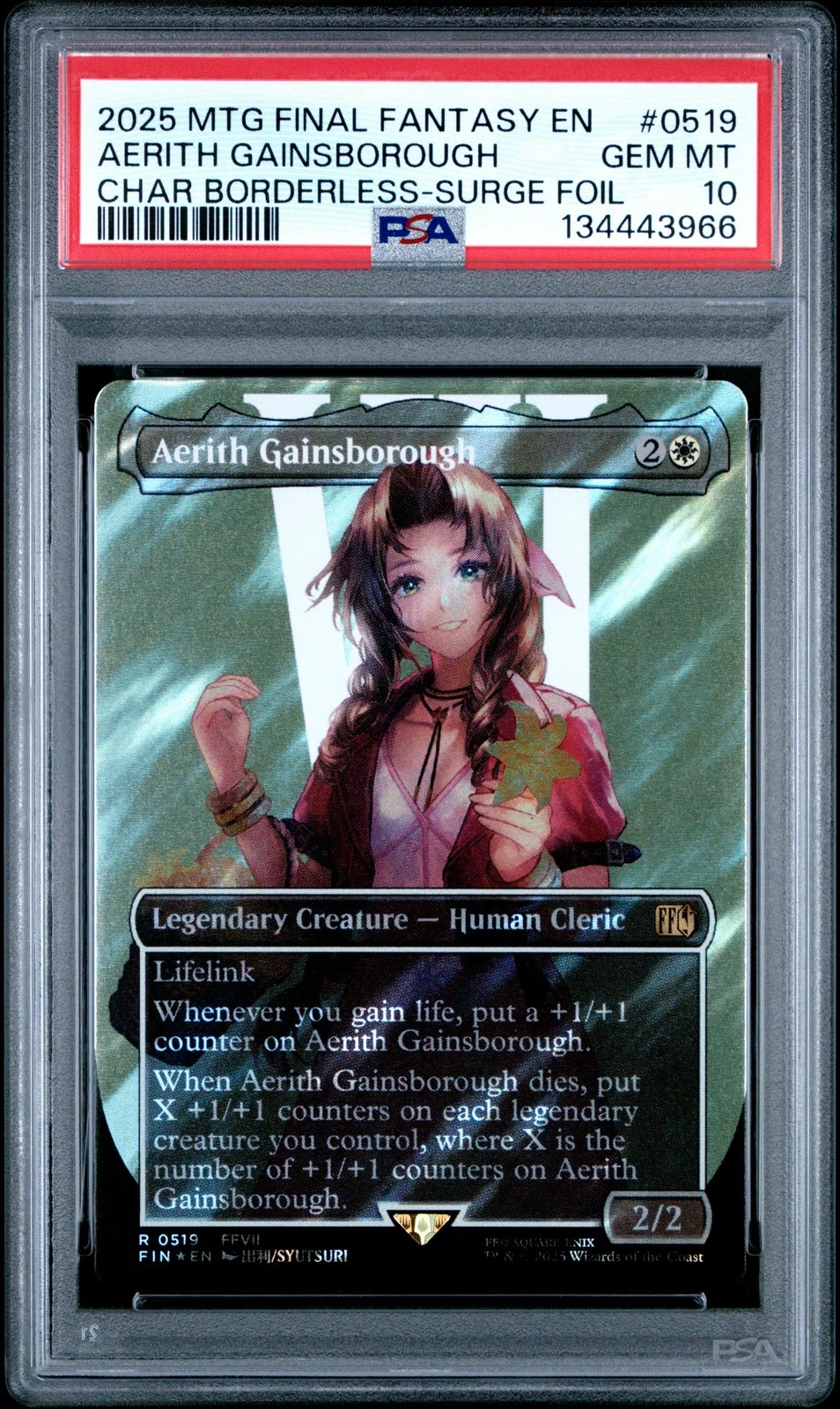 2025 MTG FINAL FANTASY BORDERLESS-SURGE FOIL #0519 AERITH GAINSBOROUGH PSA 10
