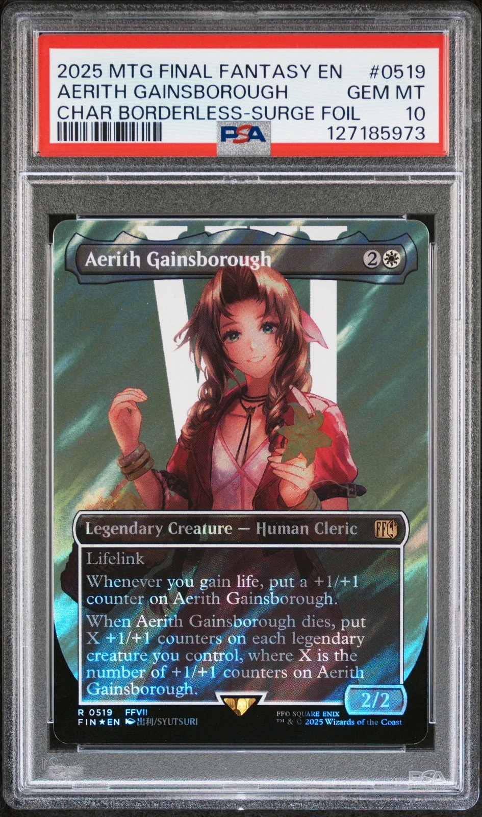 2025 MTG FINAL FANTASY BORDERLESS-SURGE FOIL AERITH GAINSBOROUGH PSA 10