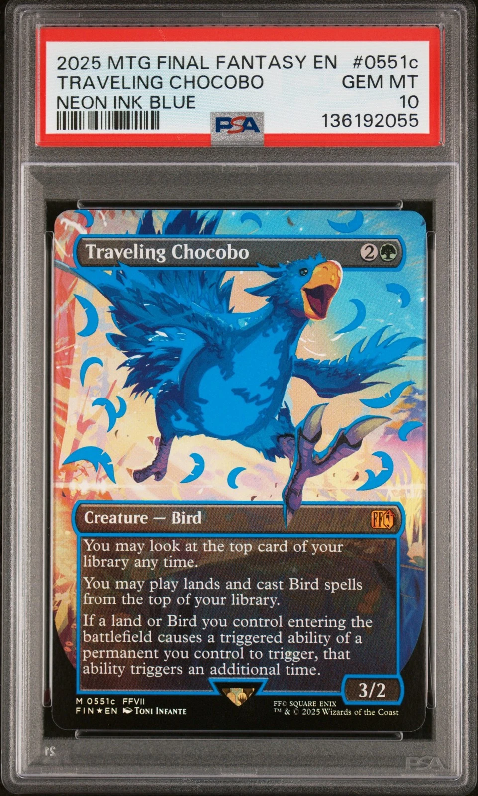 2025 MTG FINAL FANTASY COLORFUL CHOCOBOS-NEON INK BLUE TRAVELING CHOCOBO PSA 10