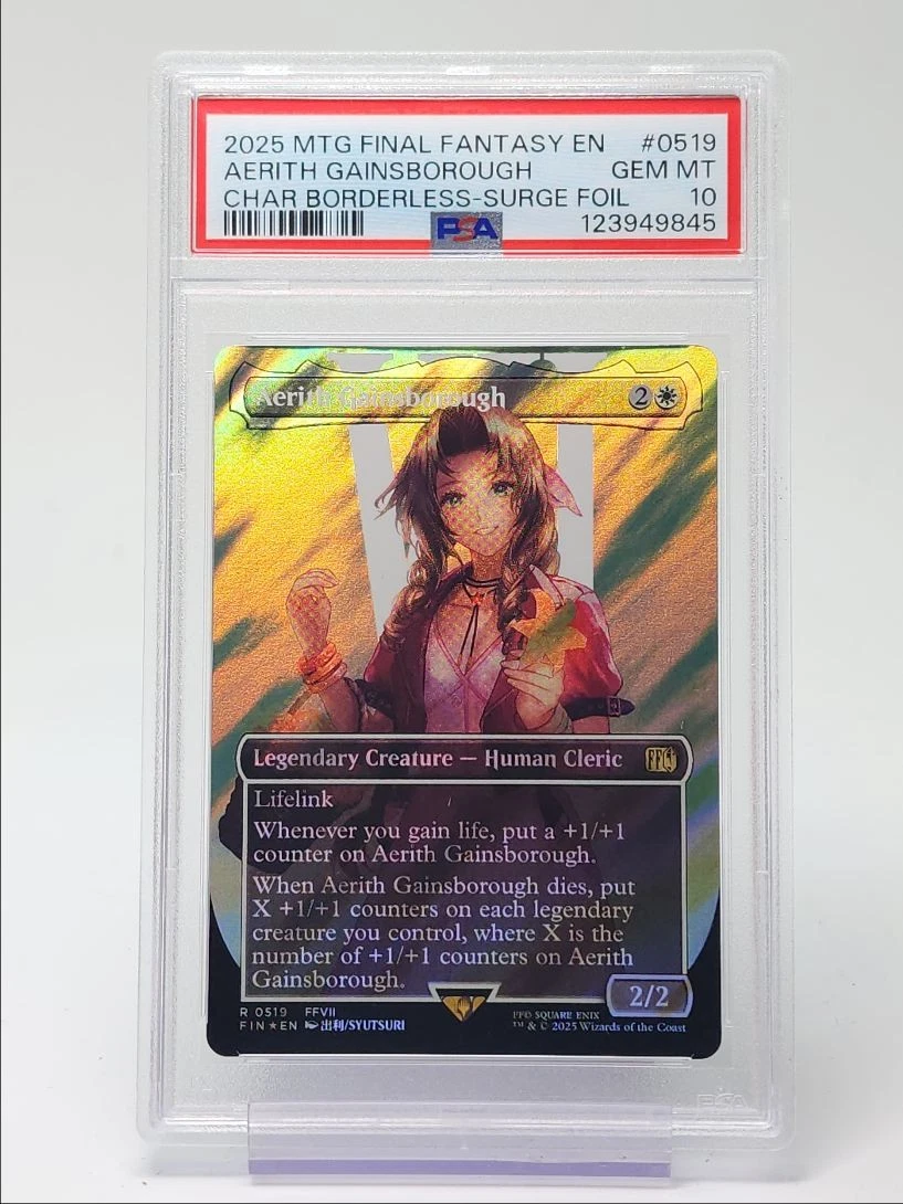 AERITH GAINSBOROUGH 2025 MTG FINAL FANTASY BORDERLESS SURGE FOIL PSA 10 Q5822