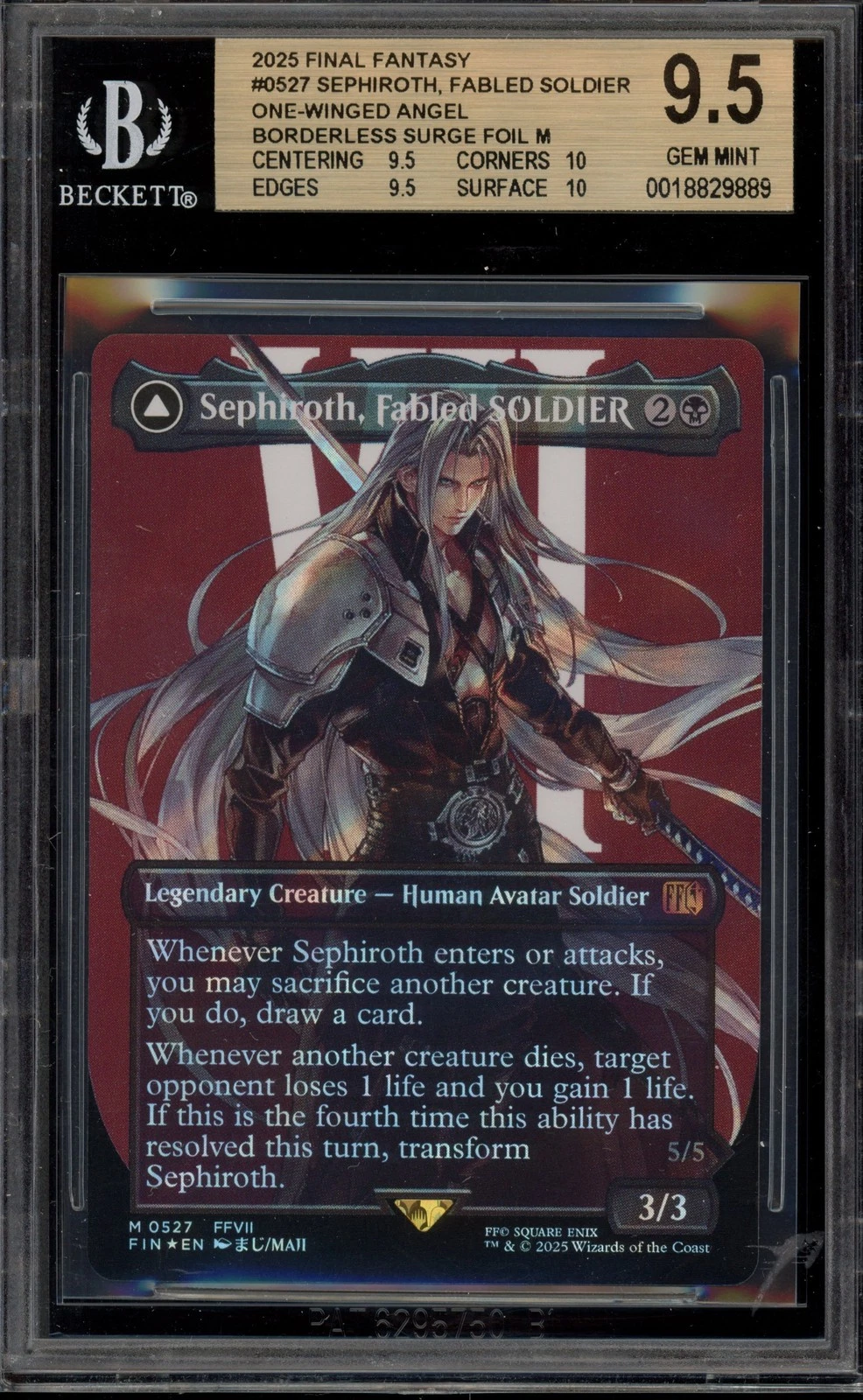 Magic MTG Sephiroth Fabled Soldier FF Boderless Surge Foil #0527 BGS 9.5