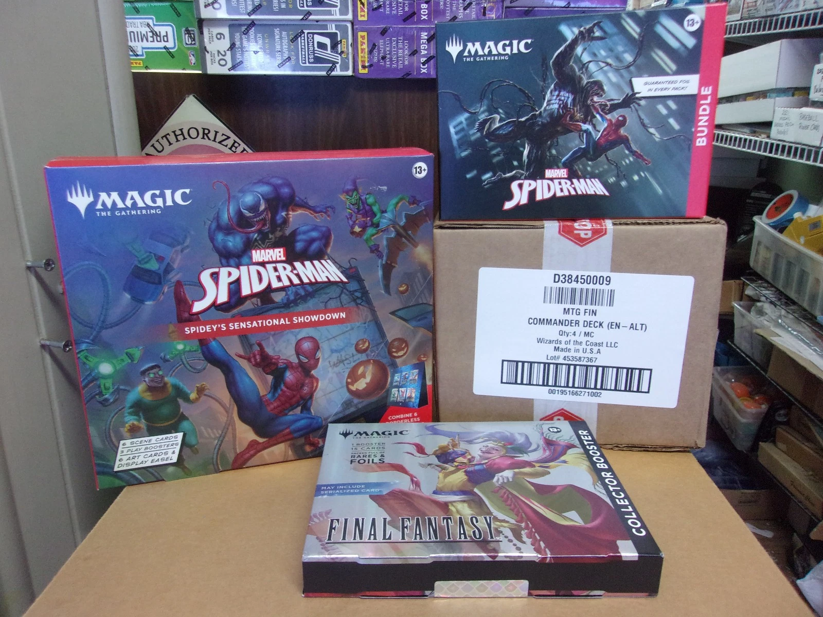 MTG SPIDERMAN BUNDLE & SCENE + FINAL FANTASY OMEGA & COMMANDER SET (4) BOX LOT