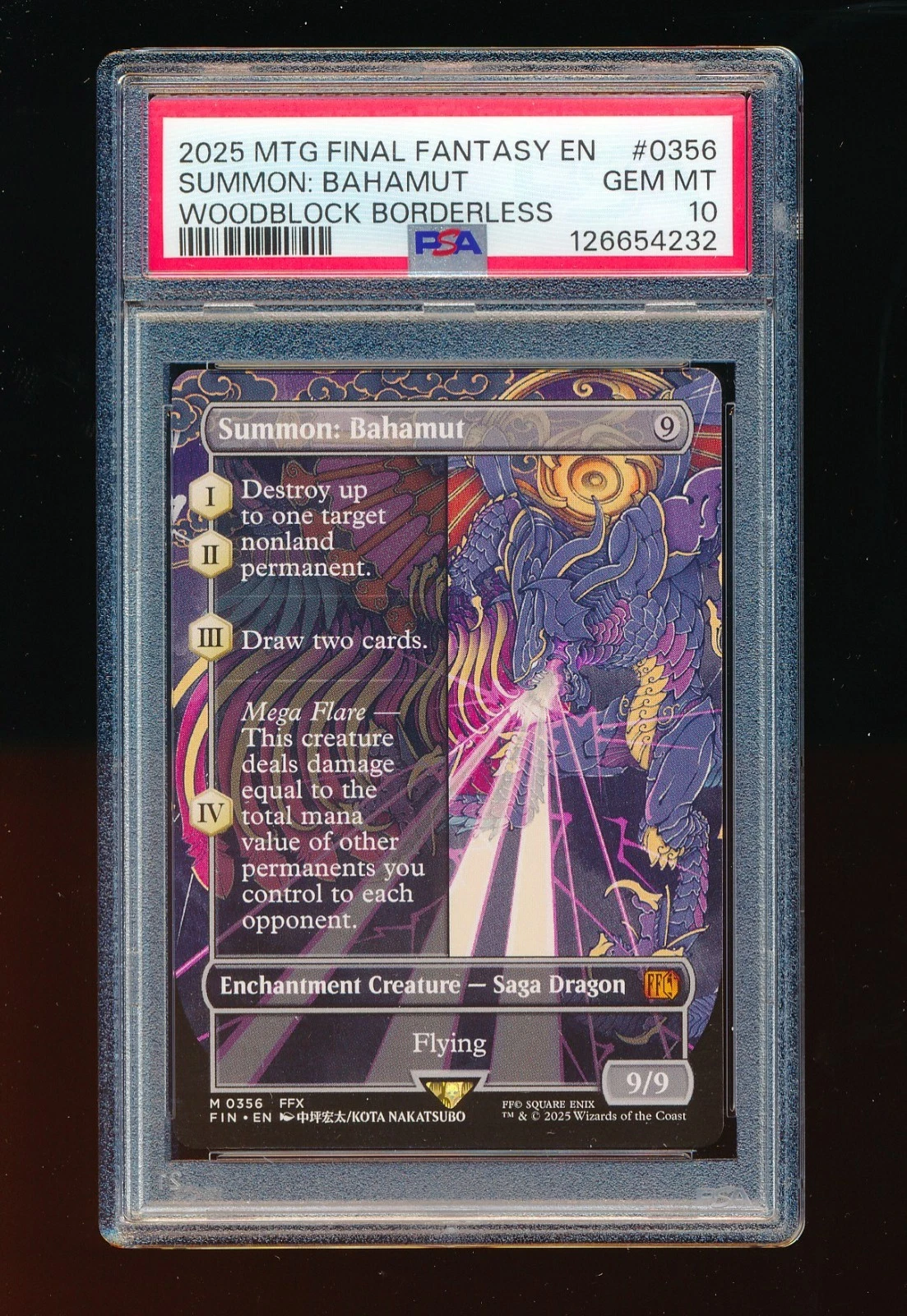 PSA 10 SUMMON: BAHAMUT 2025 MTG FINAL FANTASY WOODBLOCK BORDERLESS #0356 *GEM MT