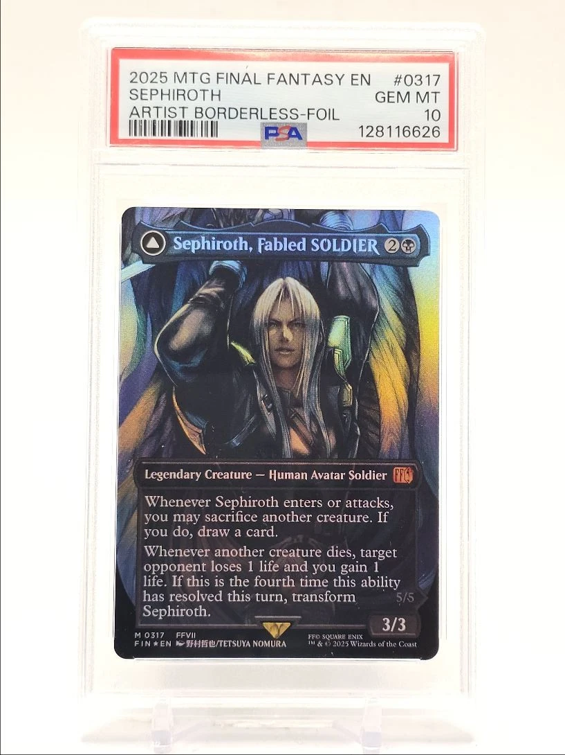 SEPHIROTH, FABLED SOLDIER 2025 MAGIC FF ARTIST BORDERLESS FOIL PSA 10 Q6095