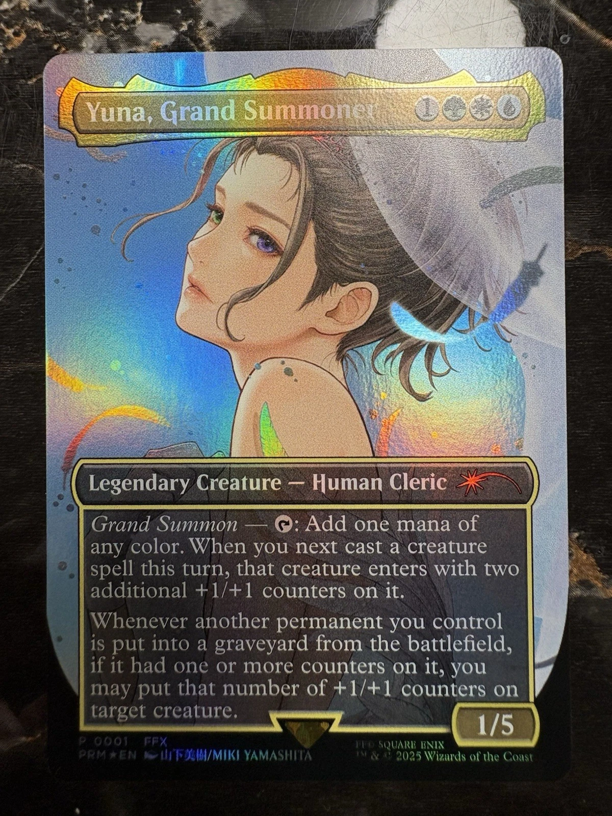 Yuna, Grand Summoner Promo 0001 Final Fantasy Mtg Borderless Foil MAGIC